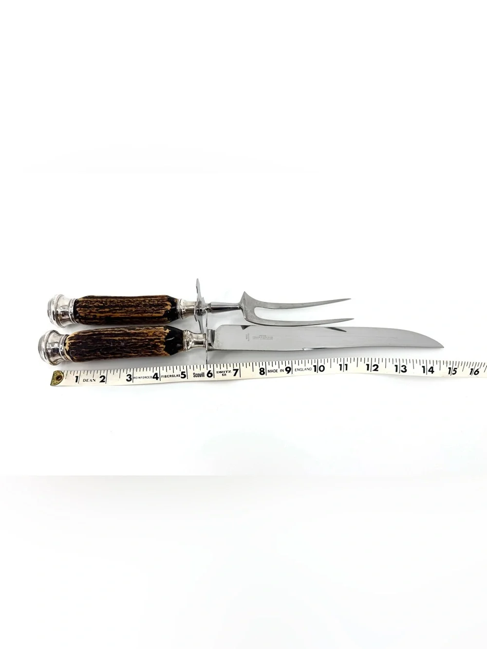 Vintage Stag Handle 12 piece knife and carving set Sterling silver Sheffield